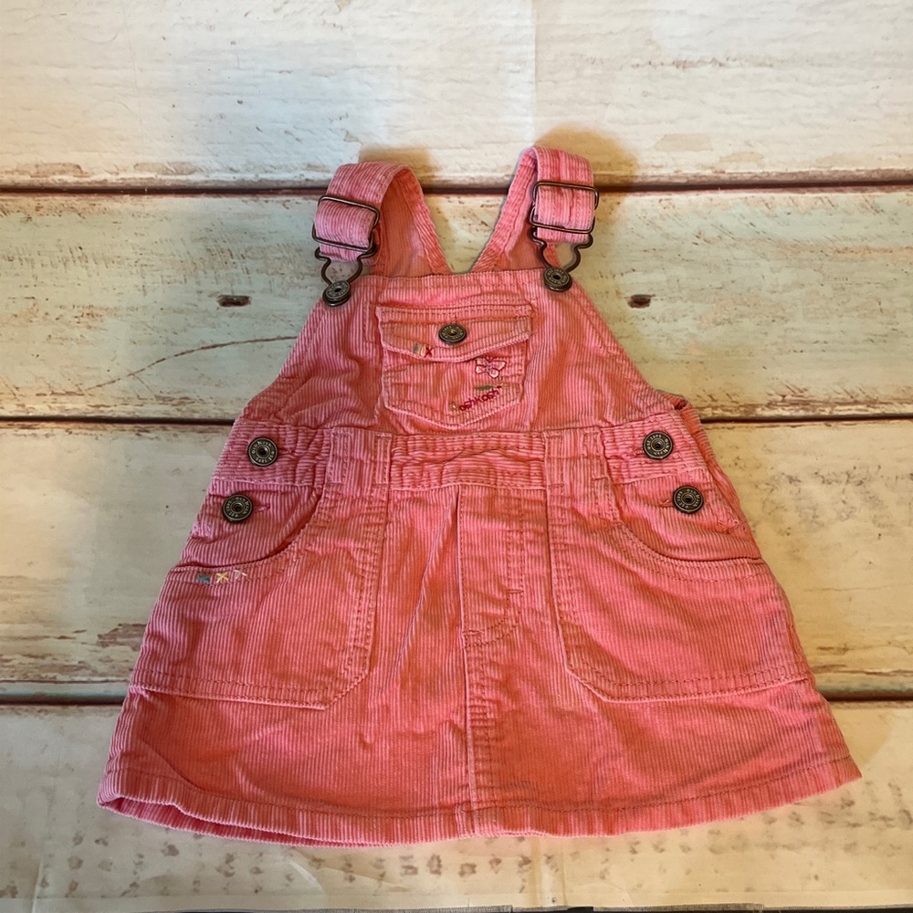 OSHKOSH B’gosh Overall Striped Dress Pink White Size 12 Months